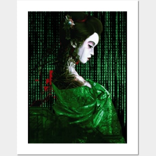 Cyborg Geisha Binary Code Matrix Posters and Art